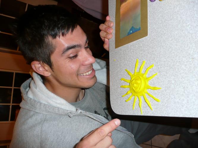 Alonzo and his playdough sun. Look!